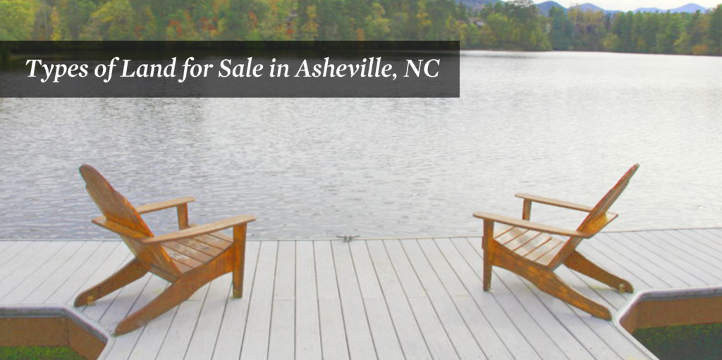 Two wooden chairs sitting on a dock overlooking a lake in Asheville.