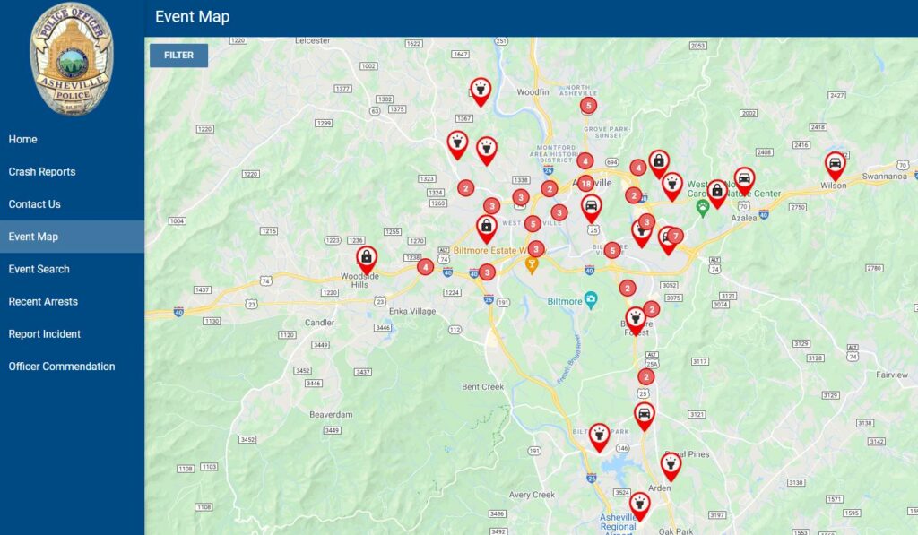 Screenshot of police event crime map