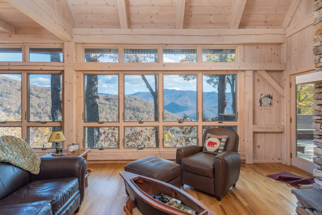 View from inside a timber frame home