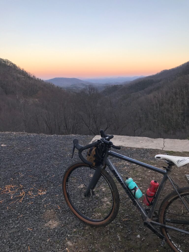 Gravel bike with a mountain view