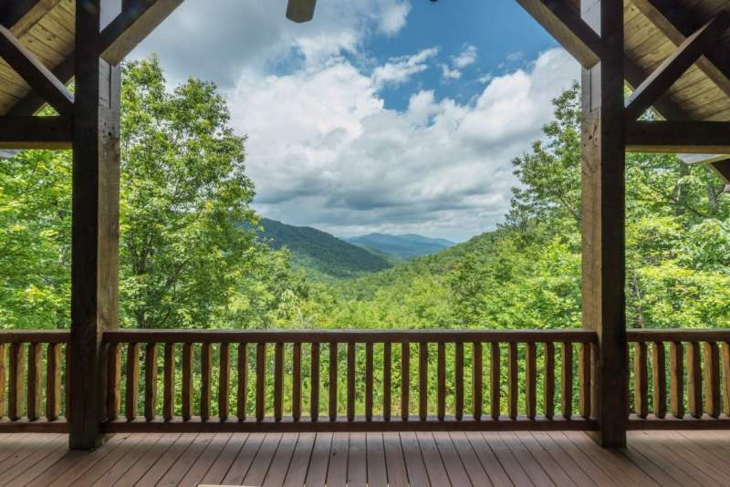 View of mountains from a deck