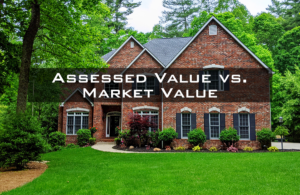 Brick home with "Assessed vs. Market Value" overlayed