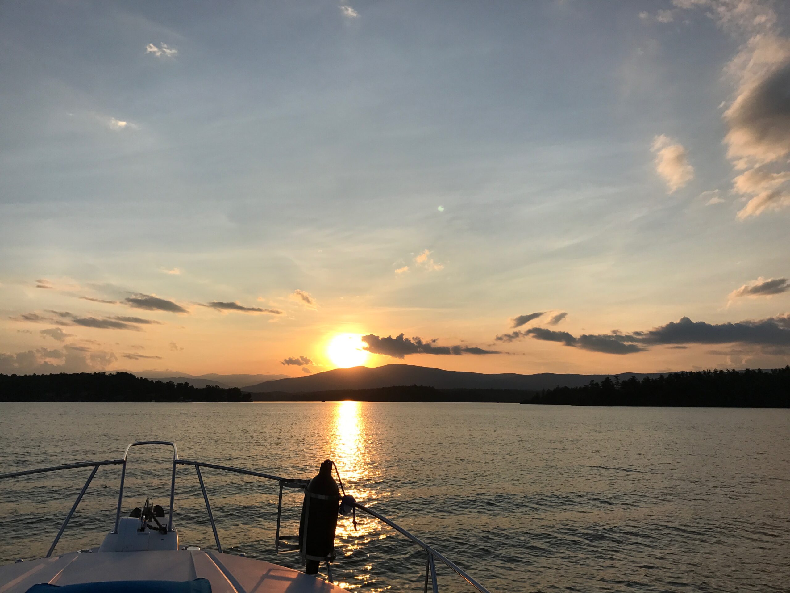 Sunset from the bow of a boat