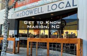 View of a building with "Get to Know Marion, NC" written on the image