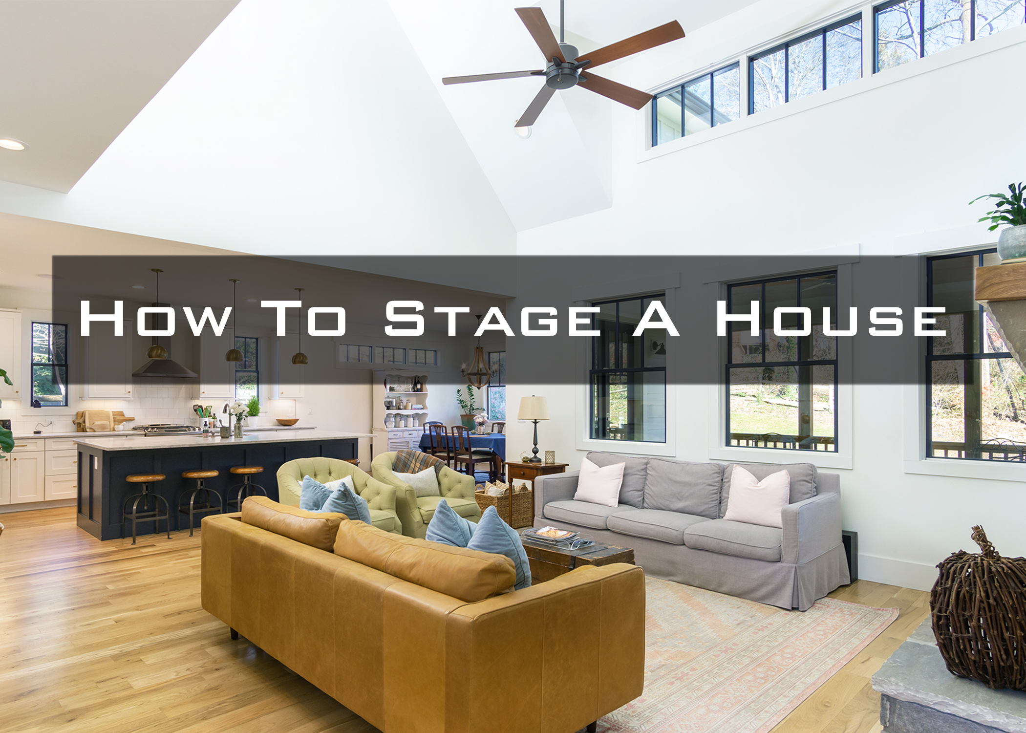 A living room with "How to Stage a House" overlaying the image