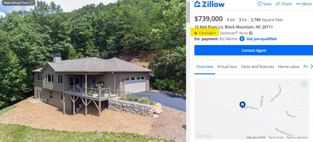 Screenshot of a "Contingent" listing on Zillow website
